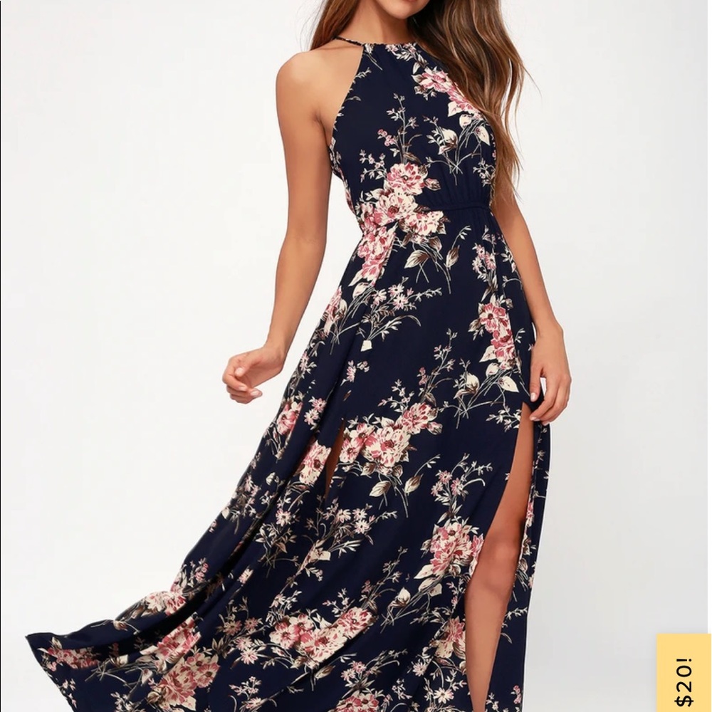 Lulu’s midnight blue floral print maxi dress